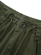 Solid Drawstring Cargo Parachute Straight Leg Pants