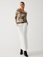 Semi-Sheer Tulle Mesh Off Shoulder Long Sleeve Crop Top