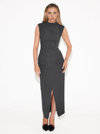 Split-front Solid Midi Skirt