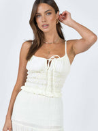 Semi-Sheer Chiffon Lettuce Trim Tie-Front Cami Top