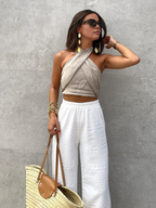 Cotton & Line Crisscross Halter Fitted Tank Top