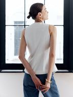 Cotton & Linen Metal Button Solid Vest