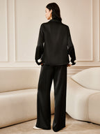 Satin 3D Flower Button Pants
