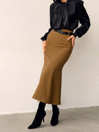 Minimalist Plain Maxi Skirt Without Belt