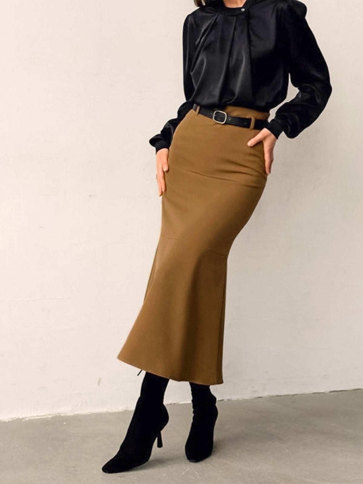 Minimalist Plain Maxi Skirt Without Belt