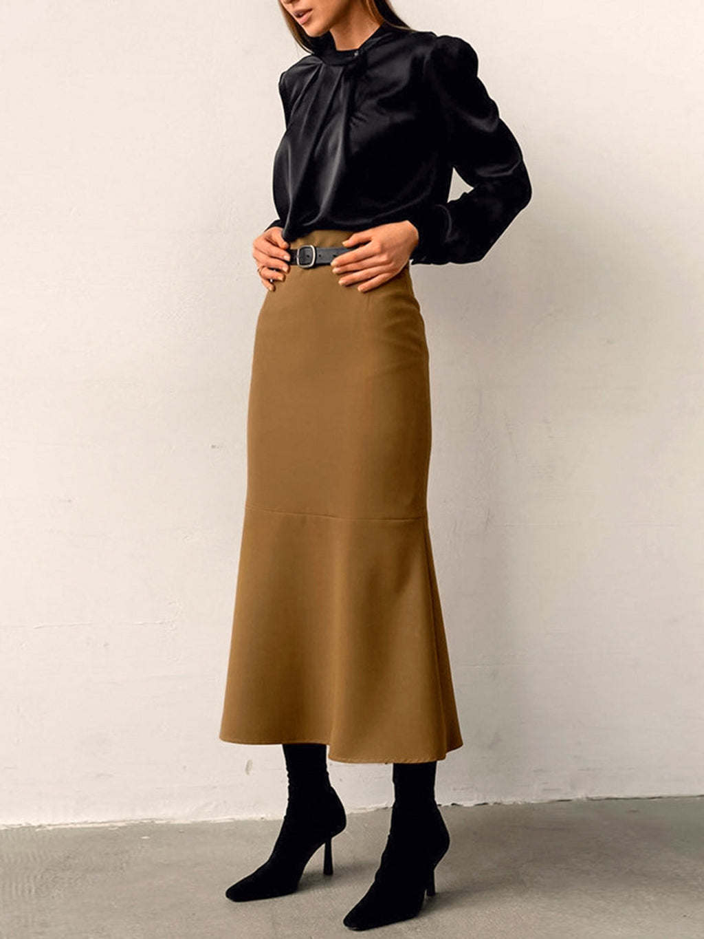Minimalist Plain Maxi Skirt Without Belt