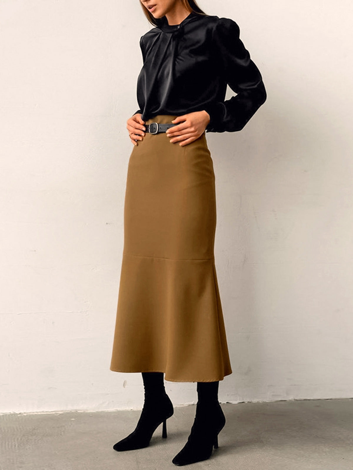 Minimalist Plain Maxi Skirt Without Belt