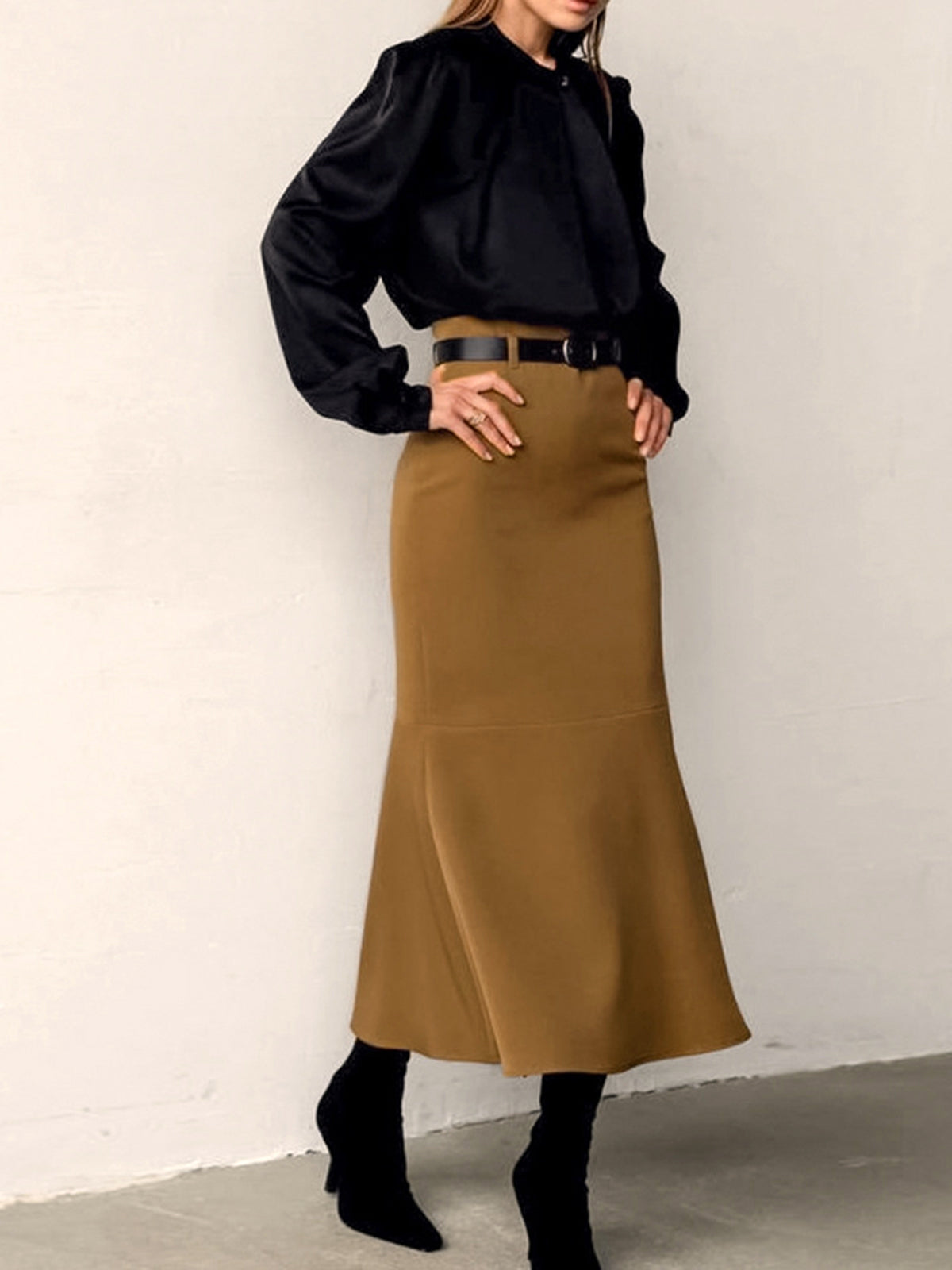 Minimalist Plain Maxi Skirt Without Belt