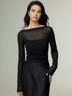 Straight Neck Sheer Panel Jersey Top