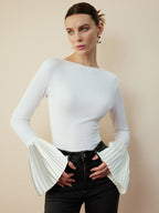 Pleated Ruffle Sleeve Blouse