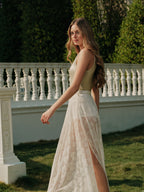 Sheer Lace Split Skirt With Belt