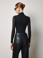 Semi-Sheer Mesh-Floral Slim Jersey Top