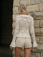 Semi-Sheer Lace Floral Ruffle Tie Top