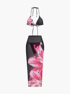 Floral Print Bikini With Mesh Skirt