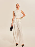 Semi-Sheer Geometric Peplum Top