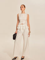 Semi-Sheer Geometric Peplum Top