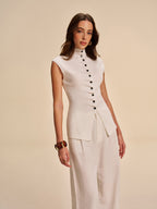 Button-Front Sleeveless Cardigan