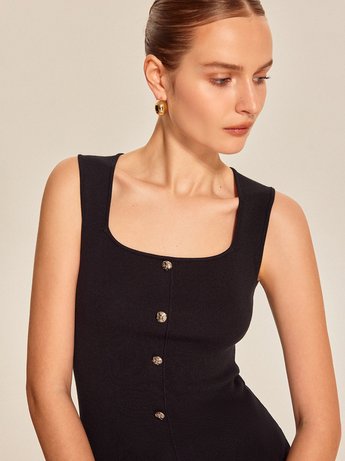 Button Front Square Neck Top