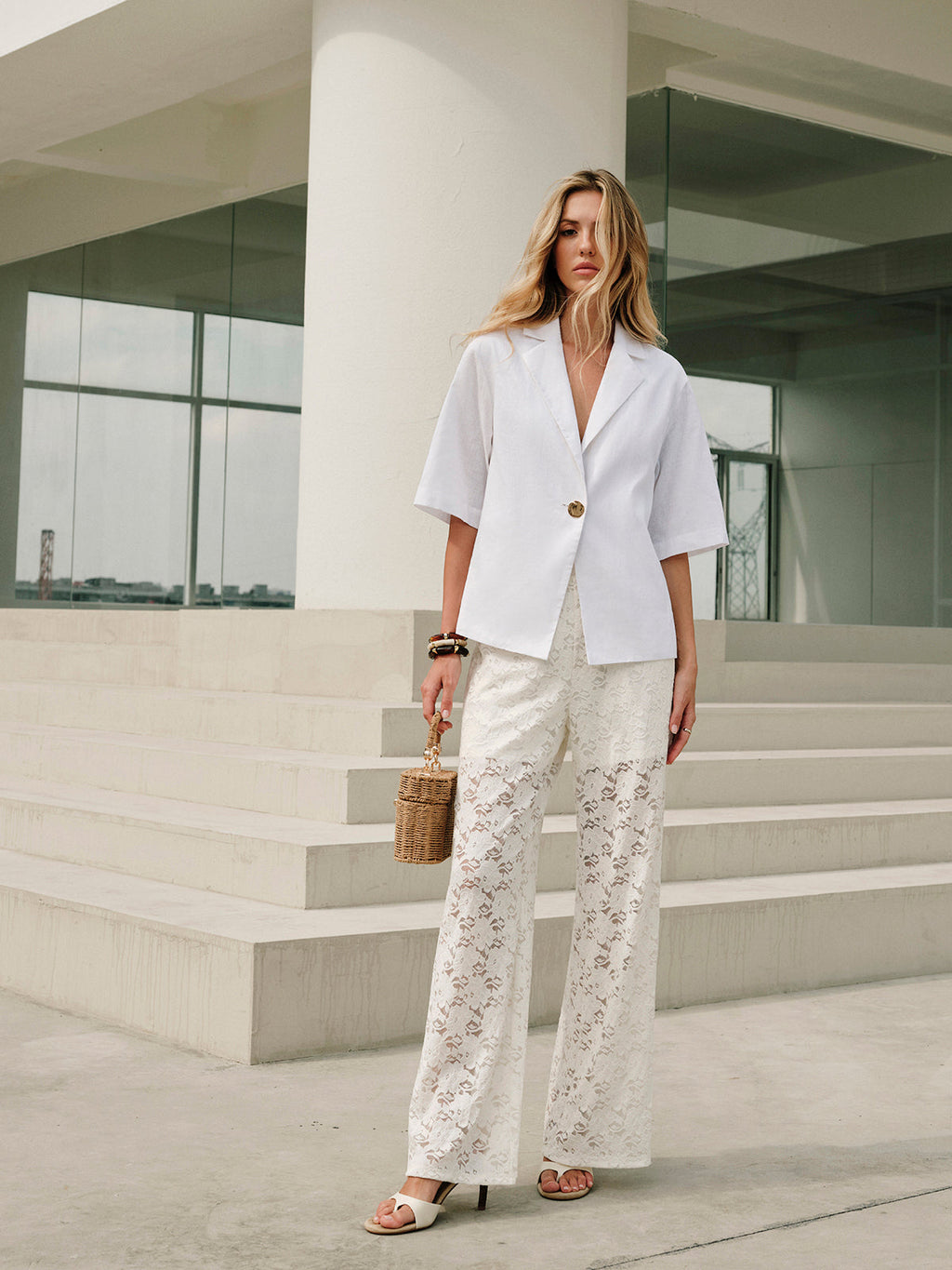 Drawstring Mid-Waist Lace Pant