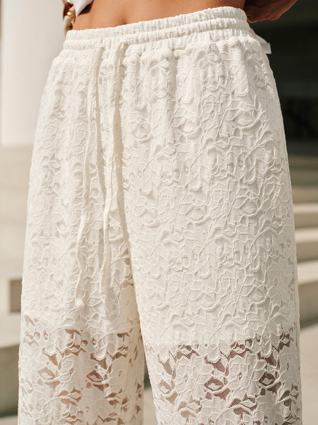 Drawstring Mid-Waist Lace Pant