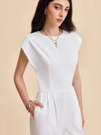 Cap Sleeve Buttoned Backless Jumpsuit