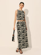 Embroidered Floral Split Skirt