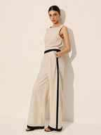 Linen & Cotton Zipper Contrast Binding Pant Set