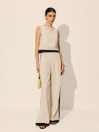 Linen & Cotton Zipper Contrast Binding Pant Set