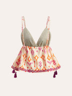 Embroidered Boho Tassel Tie Cami Top