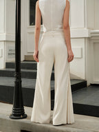 Patchwork Pleated Wide Leg Pants