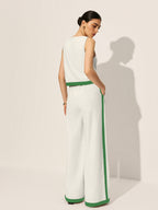 Linen & Cotton Zipper Contrast Binding Pant Set