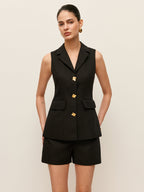 Cotton & Linen Button Detail Pockets Vest