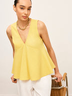 Cotton & Linen V-Neck Peplum Top