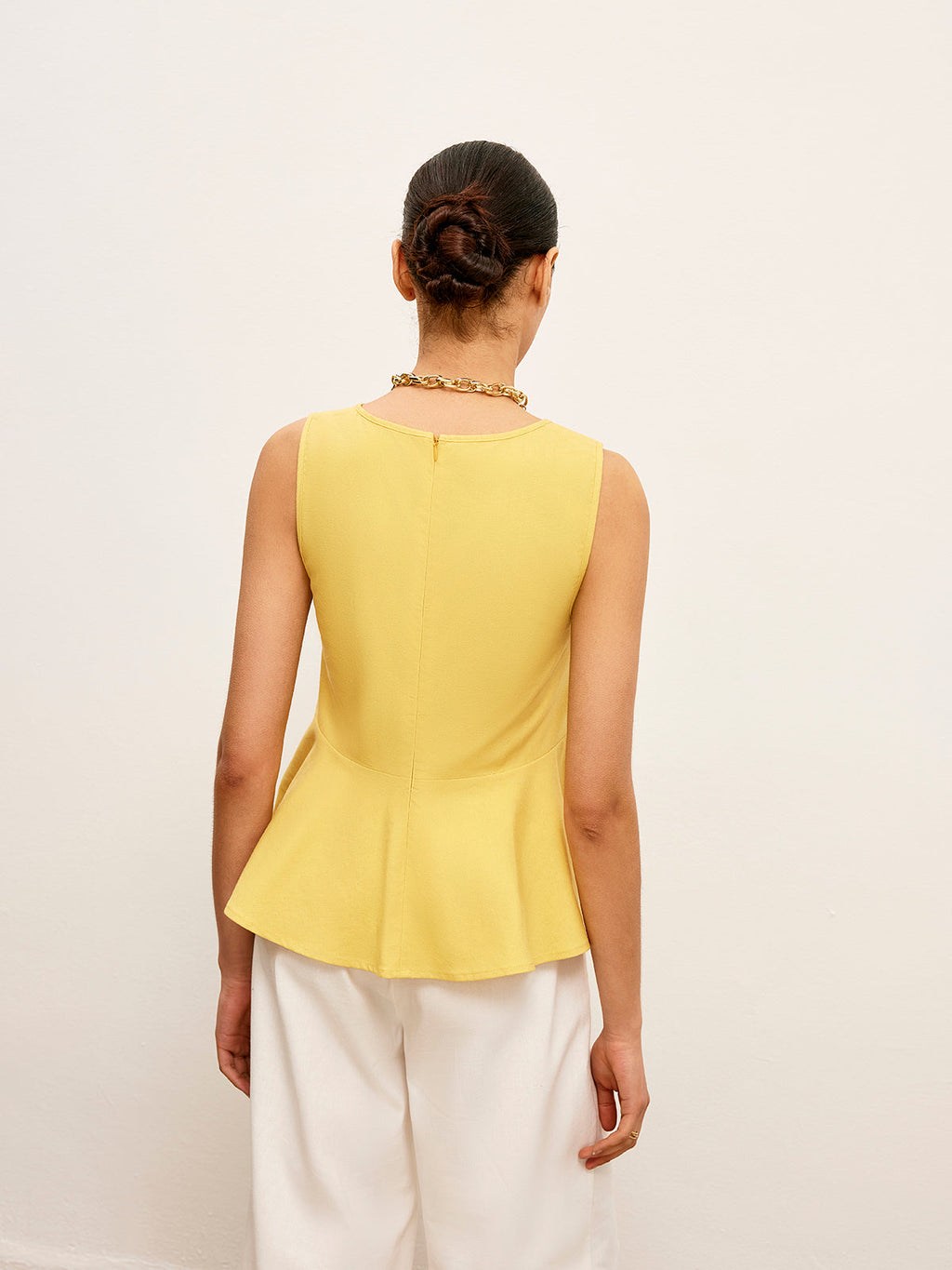 Cotton & Linen V-Neck Peplum Top