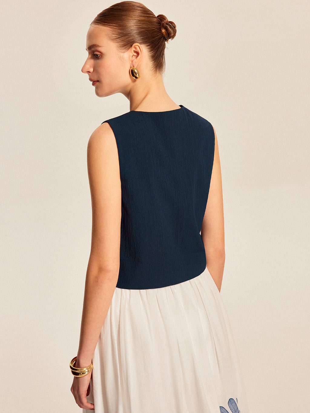Tie Front Beaded Sleeveless Top