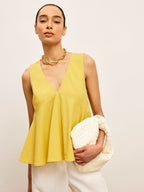 Cotton & Linen V-Neck Peplum Top