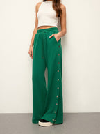 Mid-Waist Drawstring Sweatpants With Button Side Detail