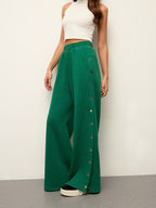 Mid-Waist Drawstring Sweatpants With Button Side Detail