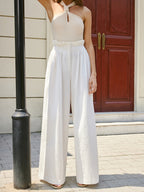 Semi-Sheer Pleated Mid-Waist Pants