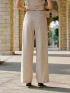 Linen Blend Mid-Waist Pants With Pockets