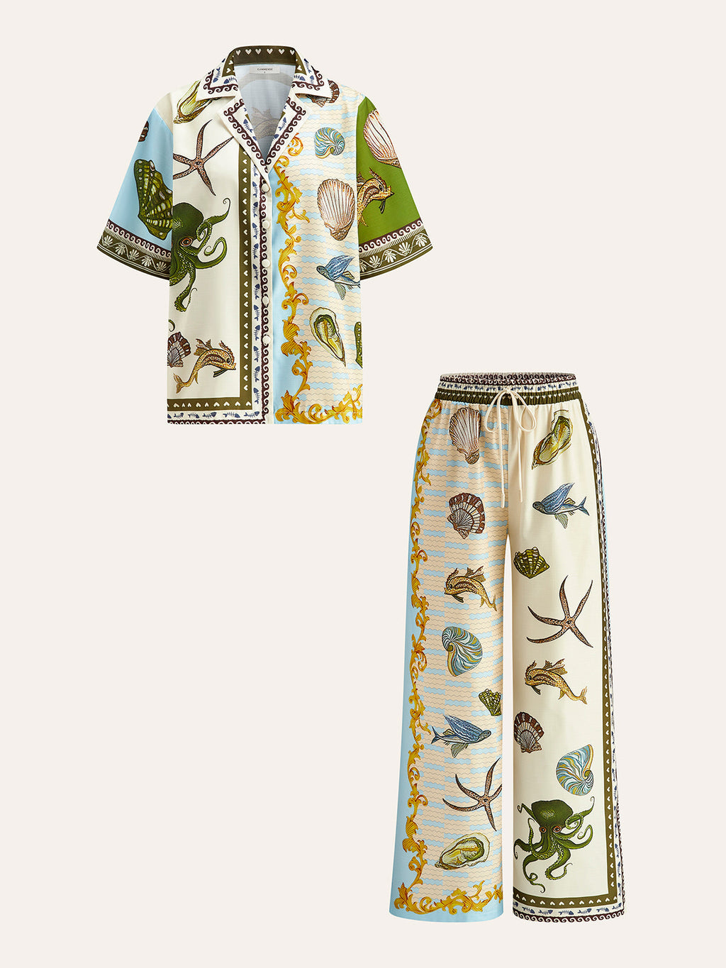 Printed Shirt With Drawstring Pants Set