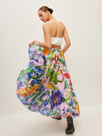 Semi-Sheer Floral Print Belted Chiffon Skirt