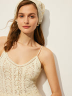 Crochet Knit Vest With Decor Button