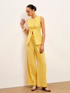 Linen & Cotton Mid-Waist Dress Pants