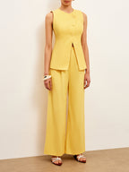 Linen & Cotton Mid-Waist Dress Pants