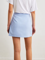 Linen & Cotton Mid-Waist  Asymmetrical Decor Button Zipper Skirt