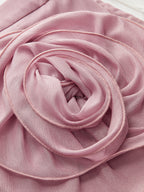 Semi-Sheer Chiffon Draped Skort With 3D Rosette