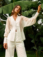 Sheer Puff Sleeve Blouse