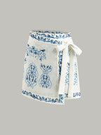 Floral Print Tie-Waist Wrap Skirt