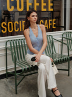 V-Neck Ribbed Split Sweater Vest